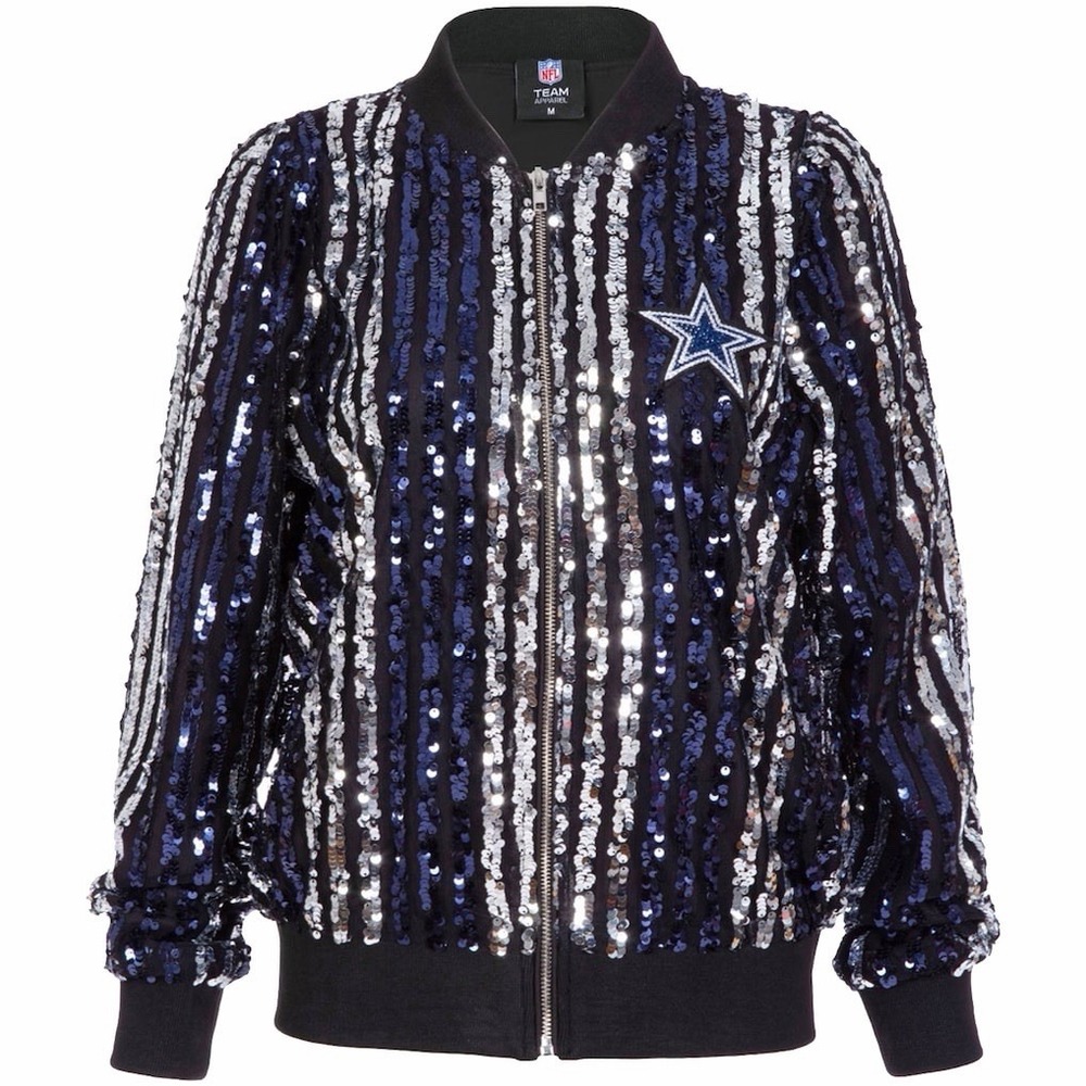 Dallas Cowboys Cuce Women's Small Slim Fit Sequin Full-Zip Bomber Jacket